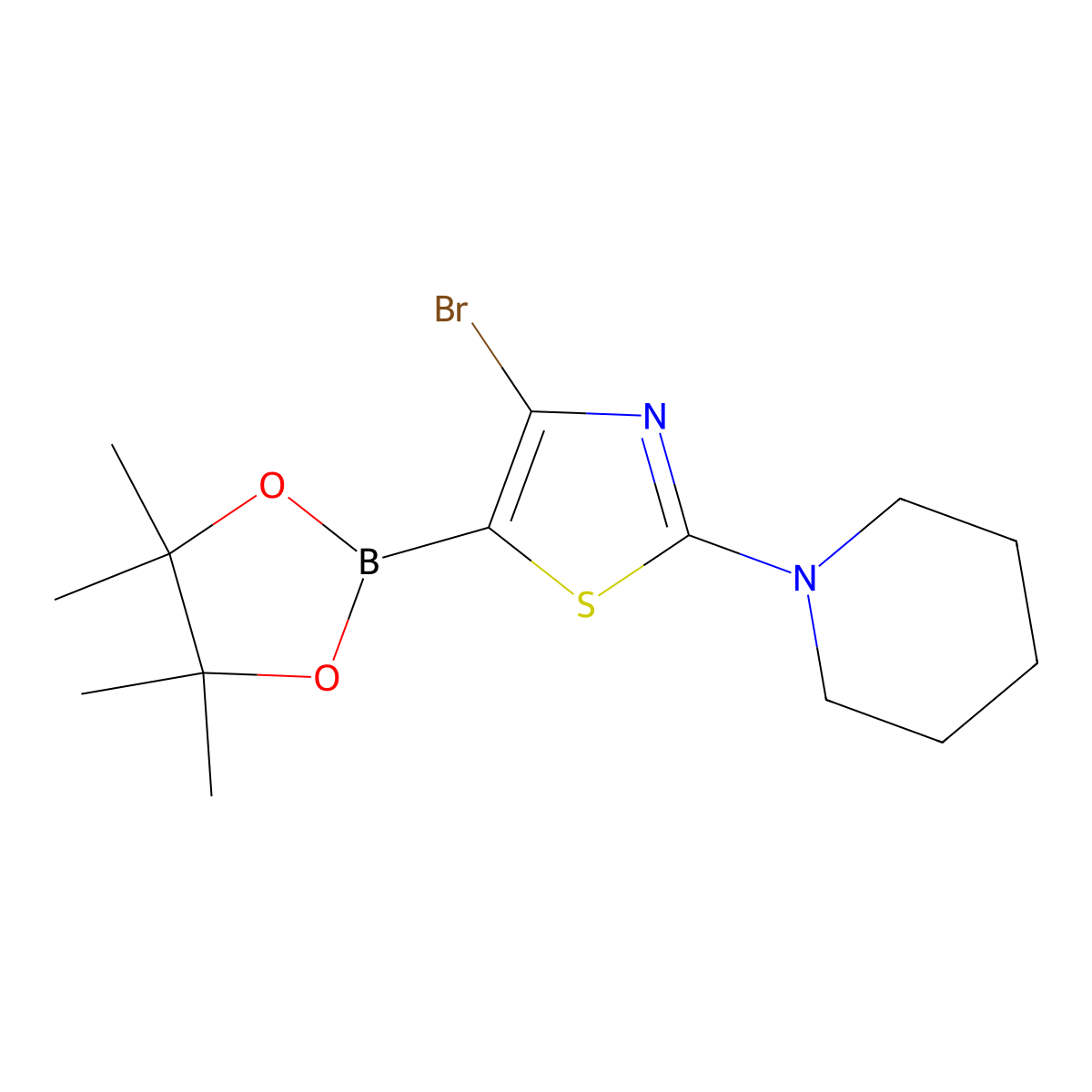 4-Bromo-2-(piperidino)thiazole-5-boronic acid pinacol ester molecular structure, CAS 2223038-53-5
