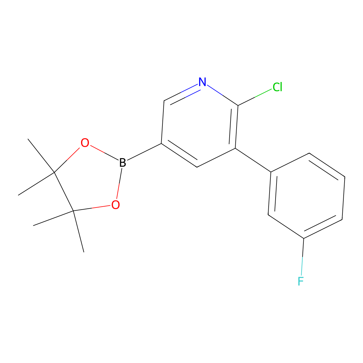6-Chloro-5-(3-fluorophenyl)pyridine-3-boronic acid pinacol ester molecular structure, CAS 2223038-71-7
