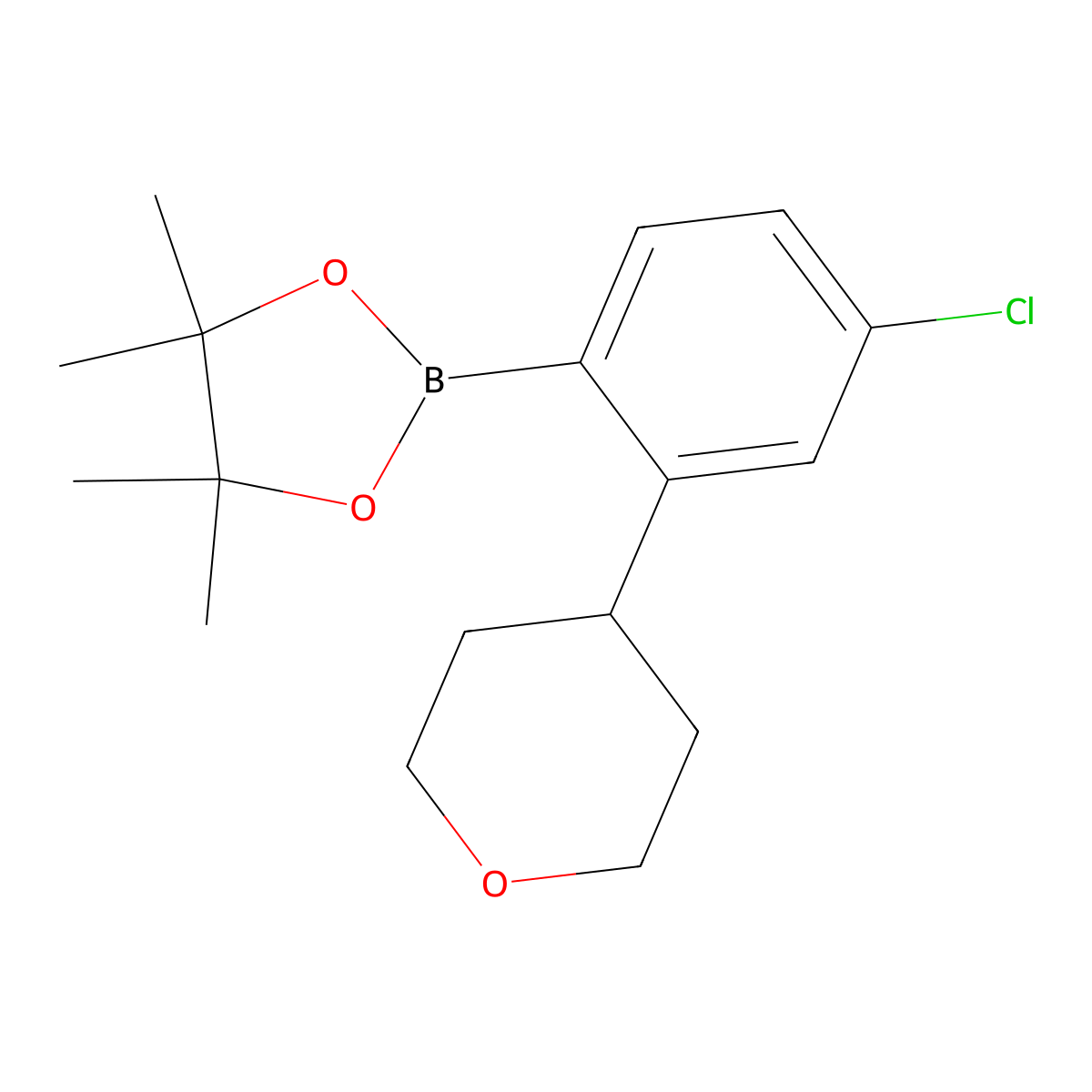 2-(4-Tetrahydropyranyl)-4-chlorophenylboronic acid pinacol ester molecular structure, CAS 2223038-73-9