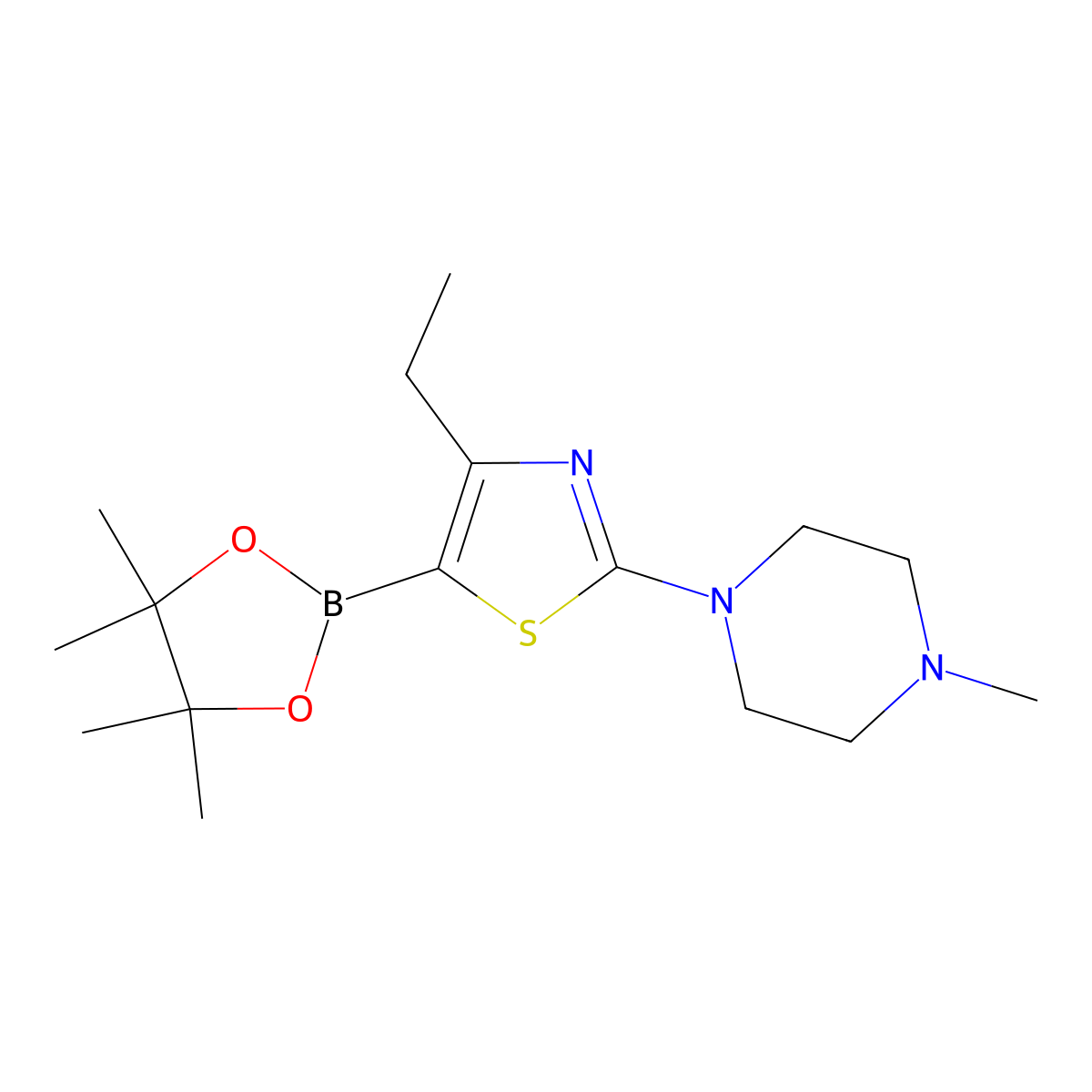4-Ethyl-2-(N-methylpiperazin-1-yl)thiazole-5-boronic acid pinacol ester molecular structure, CAS 2223038-85-3