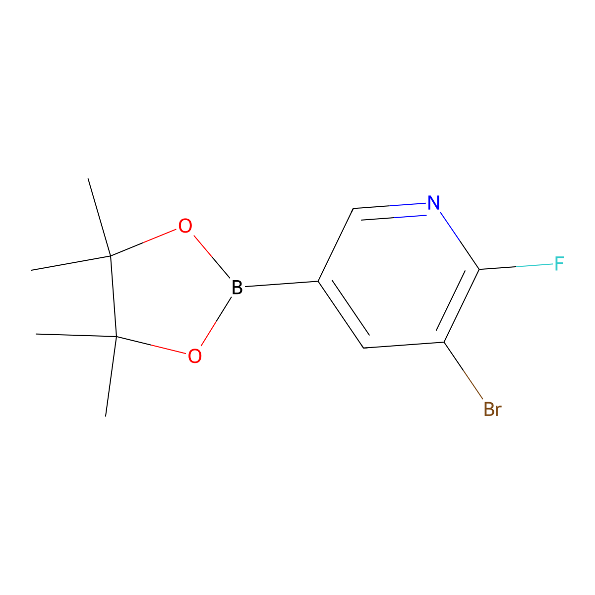 3-Bromo-2-fluoro-5-(4,4,5,5-tetramethyl-1,3,2-dioxaborolan-2-yl)pyridine molecular structure, CAS 2223038-87-5