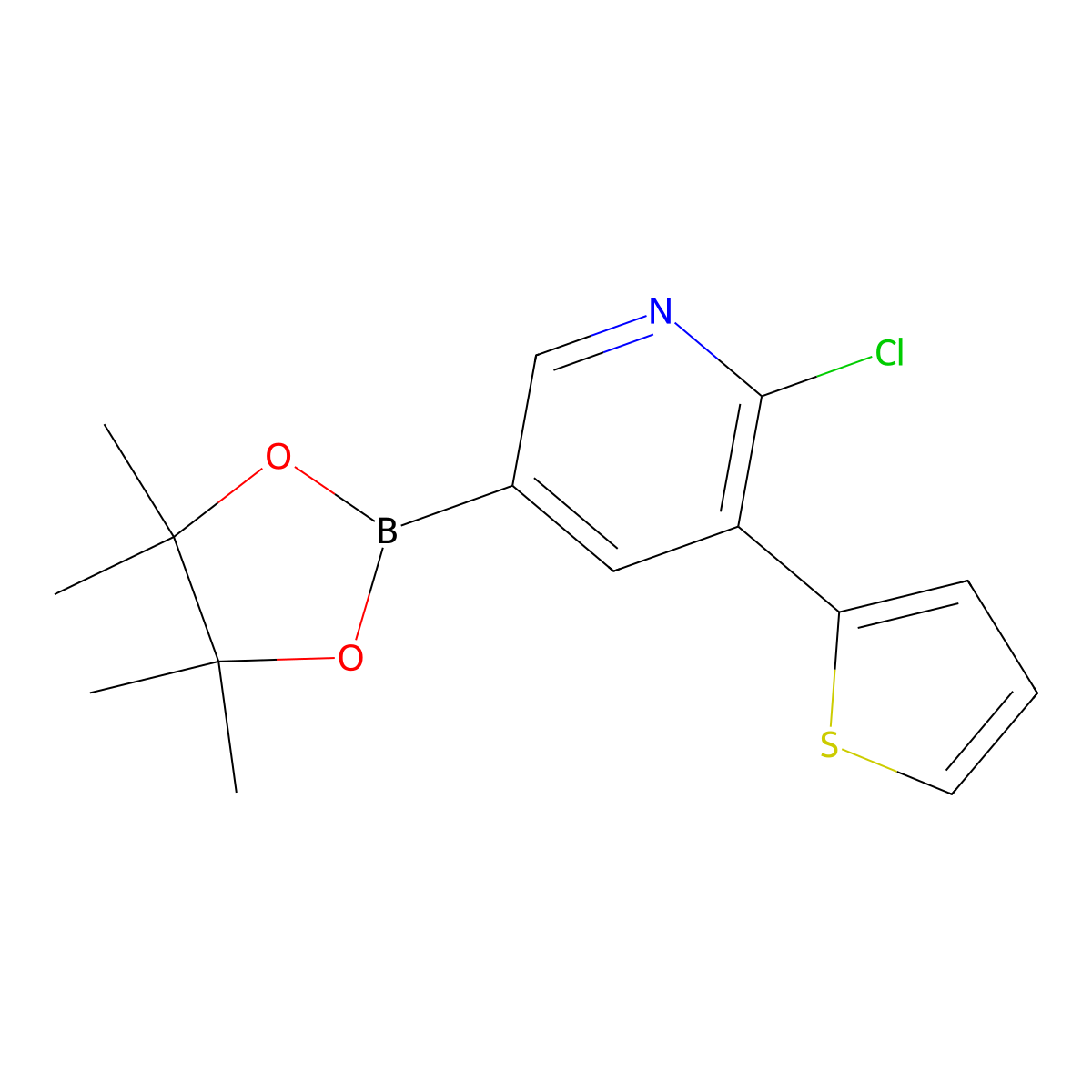 6-Chloro-5-(2-thienyl)pyridine-3-boronic acid pinacol ester molecular structure, CAS 2223038-88-6