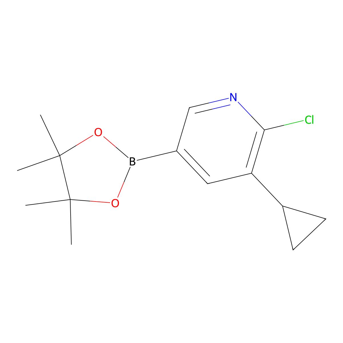 2-Chloro-3-cyclopropyl-5-(4,4,5,5-tetramethyl-1,3,2-dioxaborolan-2-yl)pyridine molecular structure, CAS 2223038-98-8