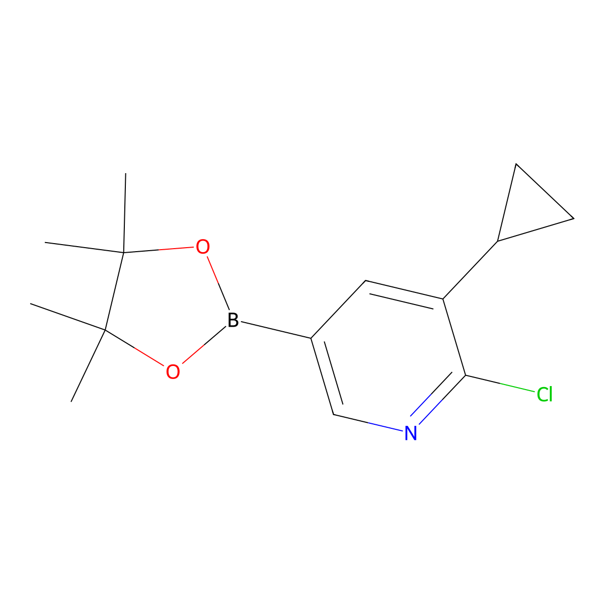 2-Chloro-3-cyclopropyl-5-(4,4,5,5-tetramethyl-1,3,2-dioxaborolan-2-yl)pyridine molecular structure, CAS 2223038-98-8