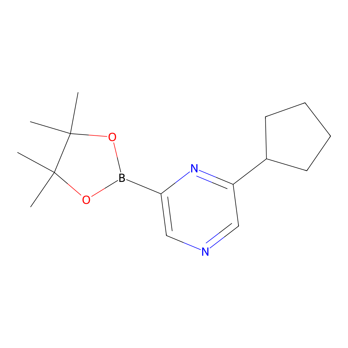 2-Cyclopentyl-6-(4,4,5,5-tetramethyl-1,3,2-dioxaborolan-2-yl)pyrazine molecular structure, CAS 2223039-06-1