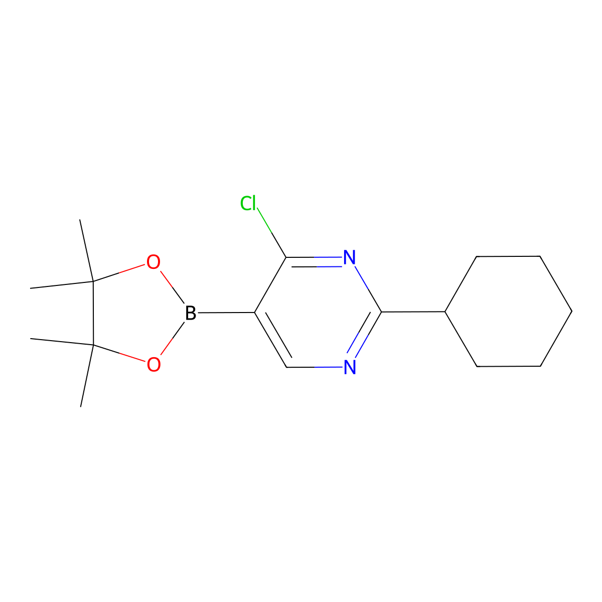 4-Chloro-2-(cyclohexyl)pyrimidine-5-boronic acid pinacol ester molecular structure, CAS 2223039-15-2