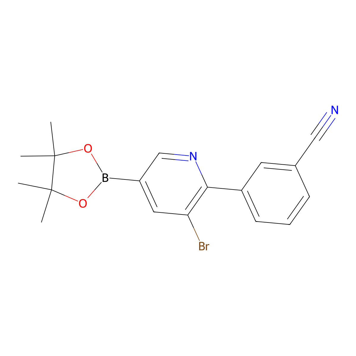 5-Bromo-6-(3-cyanophenyl)pyridine-3-boronic acid pinacol ester molecular structure, CAS 2223039-19-6