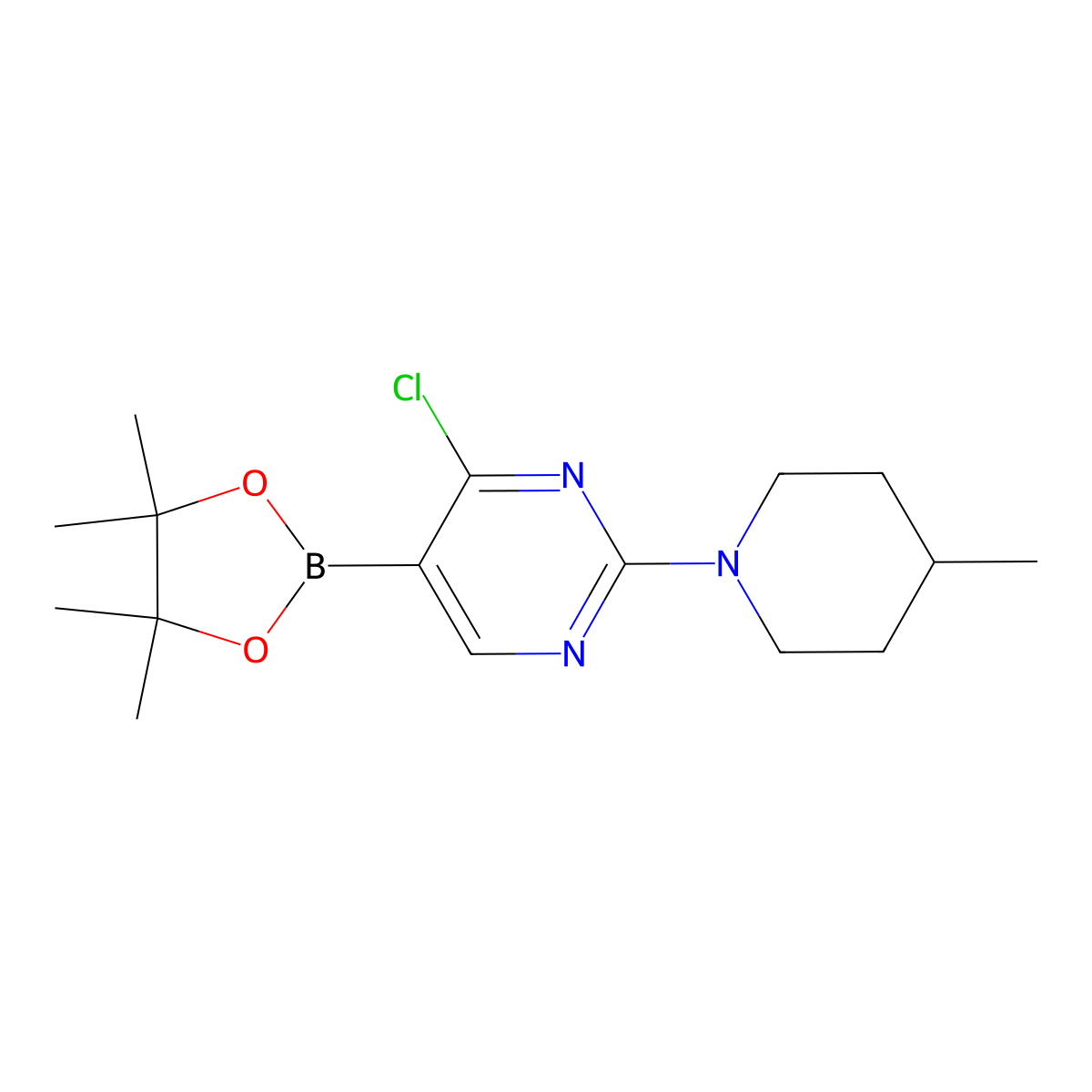 4-Chloro-2-(4-methylpiperidin-1-yl)pyrimidine-5-boronic acid pinacol ester molecular structure, CAS 2223039-27-6