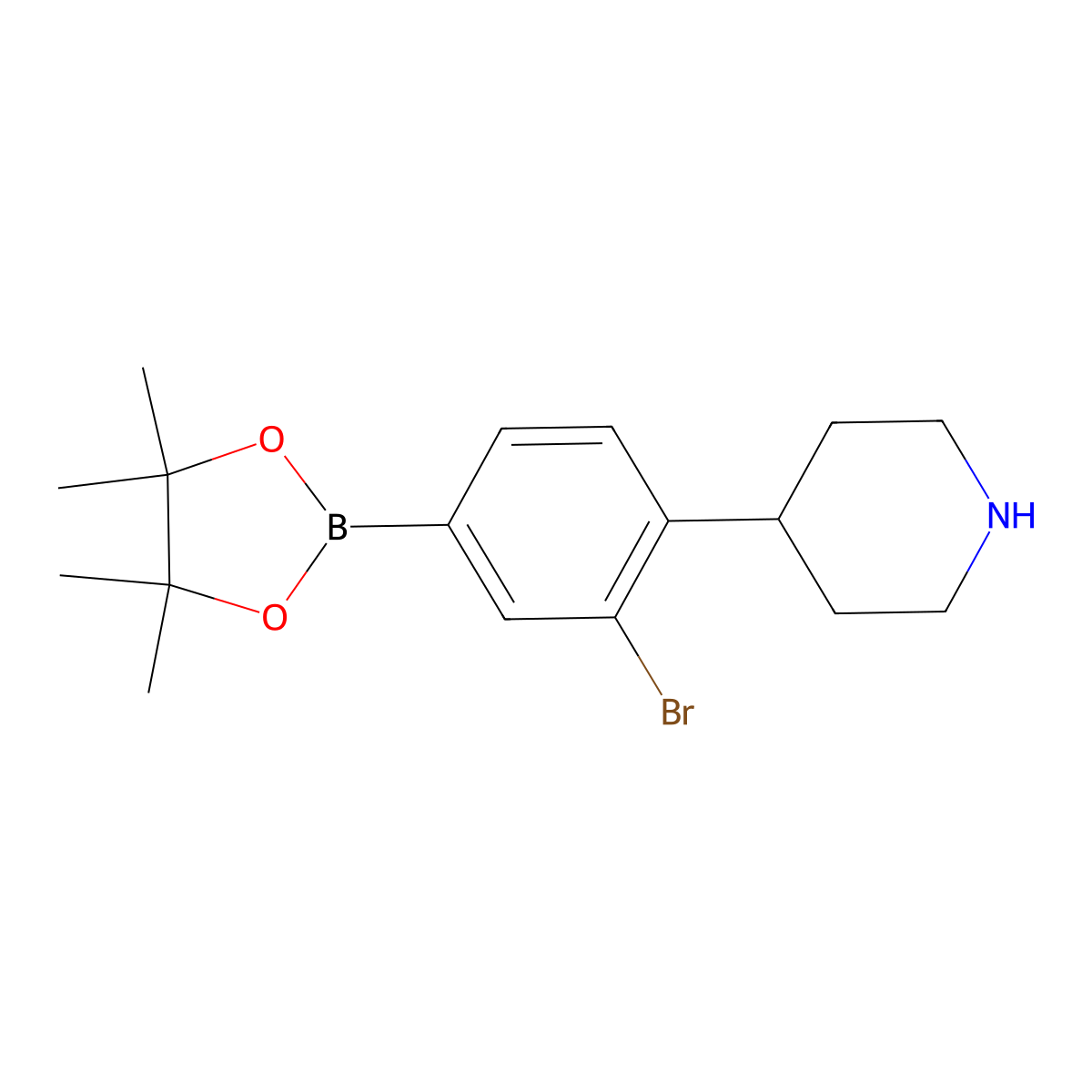 3-Bromo-4-(piperidin-4-yl)phenylboronic acid pinacol ester molecular structure, CAS 2223039-37-8