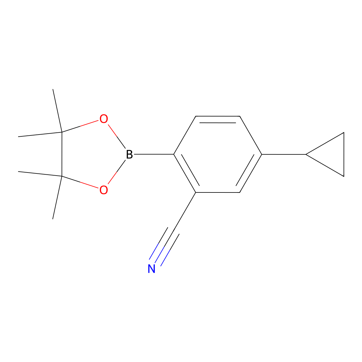 5-Cyclopropyl-2-(4,4,5,5-tetramethyl-1,3,2-dioxaborolan-2-yl)benzonitrile molecular structure, CAS 2223039-40-3
