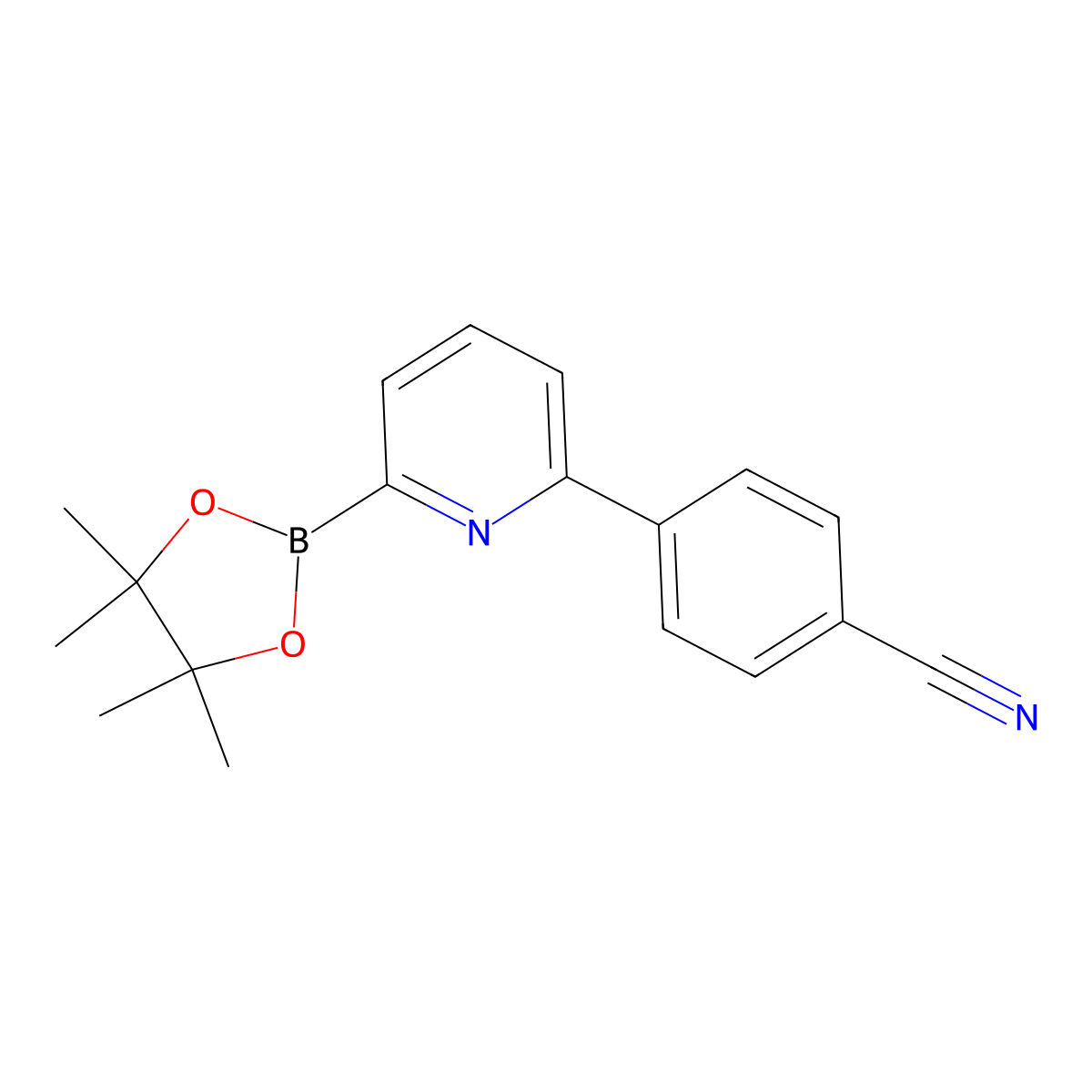 4-(6-(4,4,5,5-Tetramethyl-1,3,2-dioxaborolan-2-yl)pyridin-2-yl)benzonitrile molecular structure, CAS 2223039-53-8