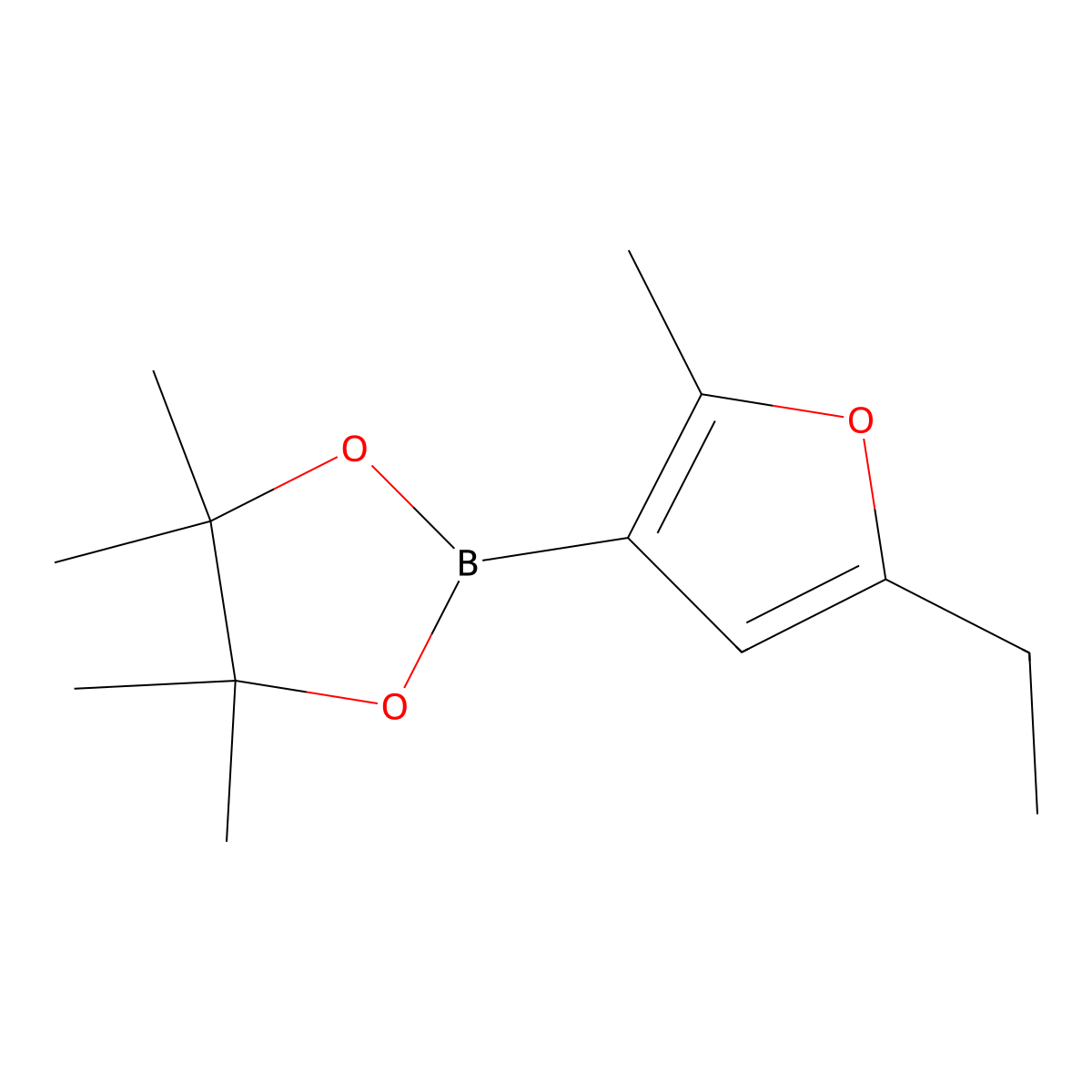 2-Methyl-5-ethylfuran-3-boronic acid pinacol ester molecular structure, CAS 2223039-54-9