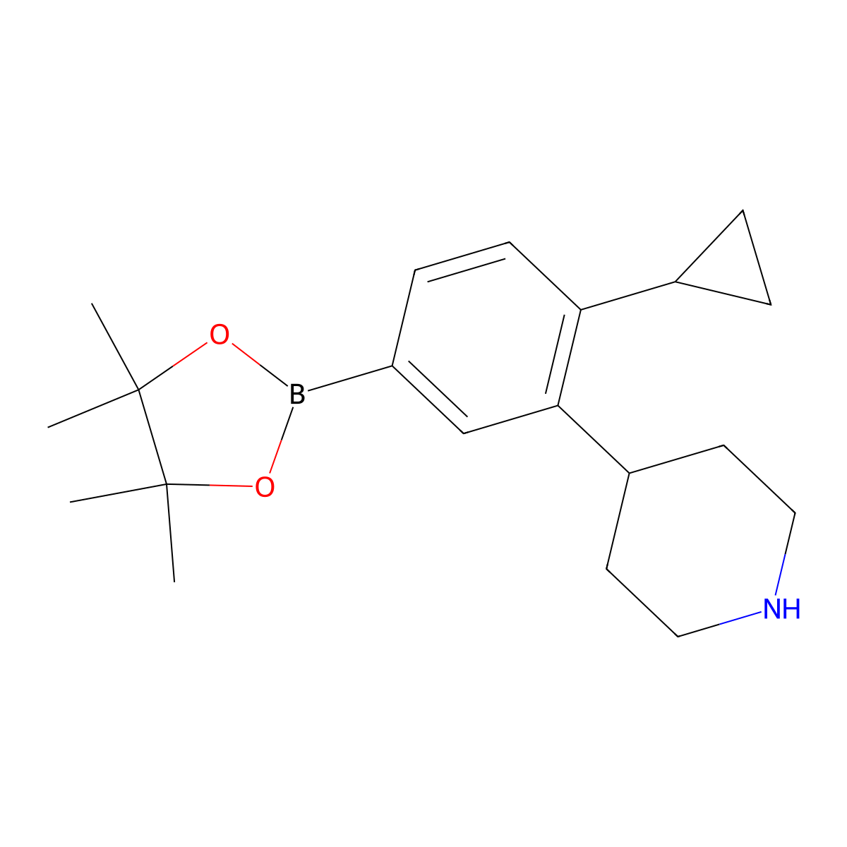 4-Cyclopropyl-3-(piperidin-4-yl)phenylboronic acid pinacol ester molecular structure, CAS 2223039-56-1