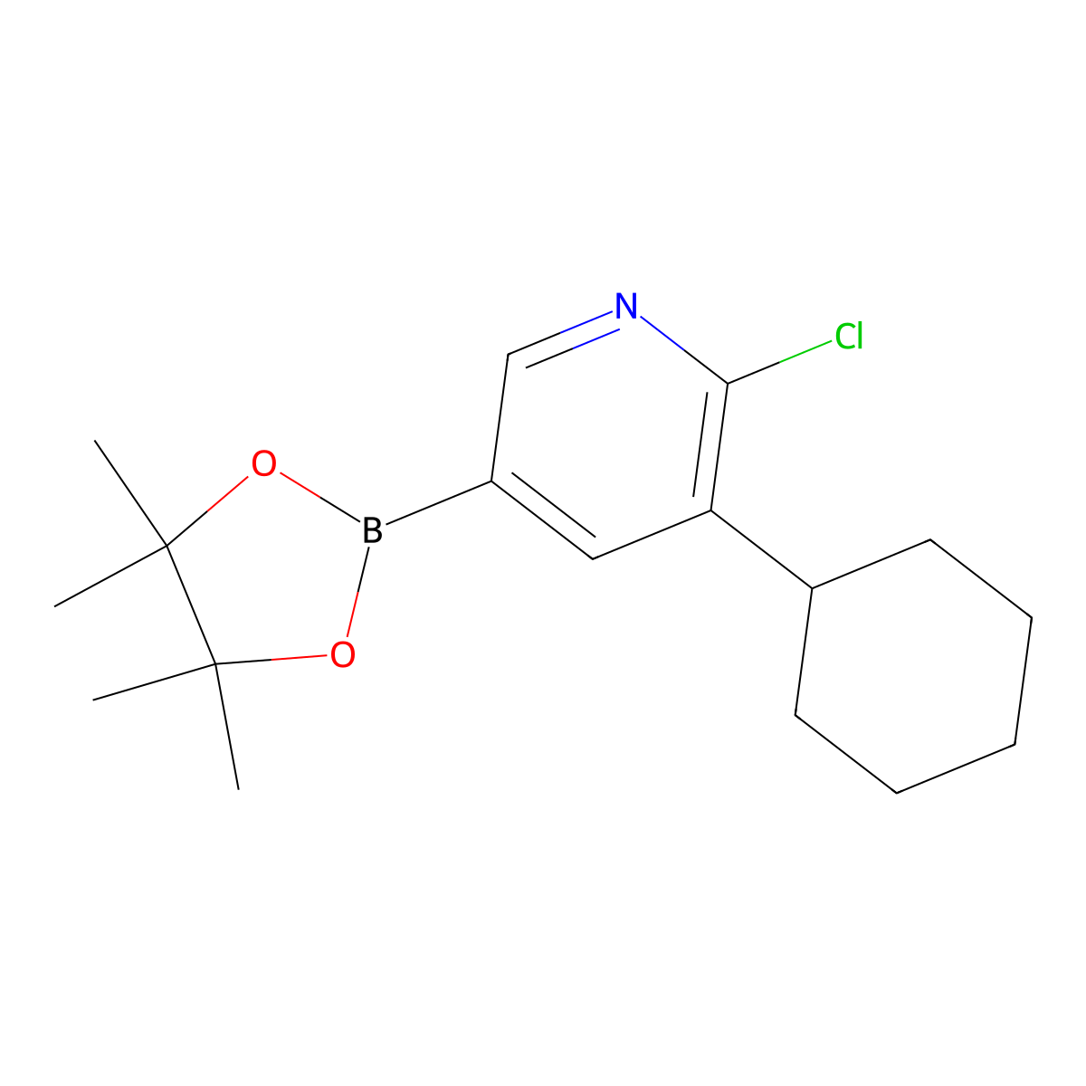 6-Chloro-5-(cyclohexyl)pyridine-3-boronic acid pinacol ester molecular structure, CAS 2223039-65-2