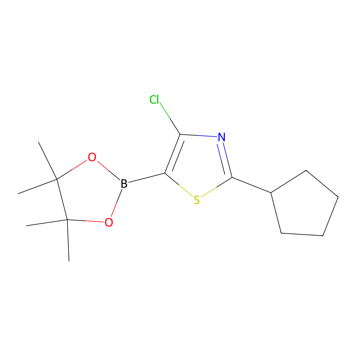 4-Chloro-2-(cyclopentyl)thiazole-5-boronic acid pinacol ester molecular structure, CAS 2223040-06-8