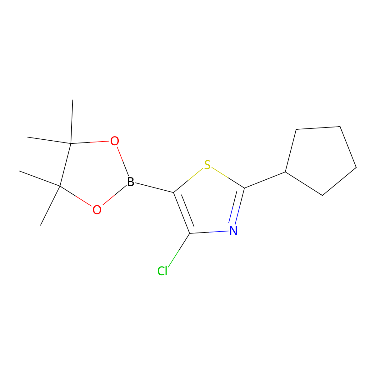 4-Chloro-2-(cyclopentyl)thiazole-5-boronic acid pinacol ester molecular structure, CAS 2223040-06-8