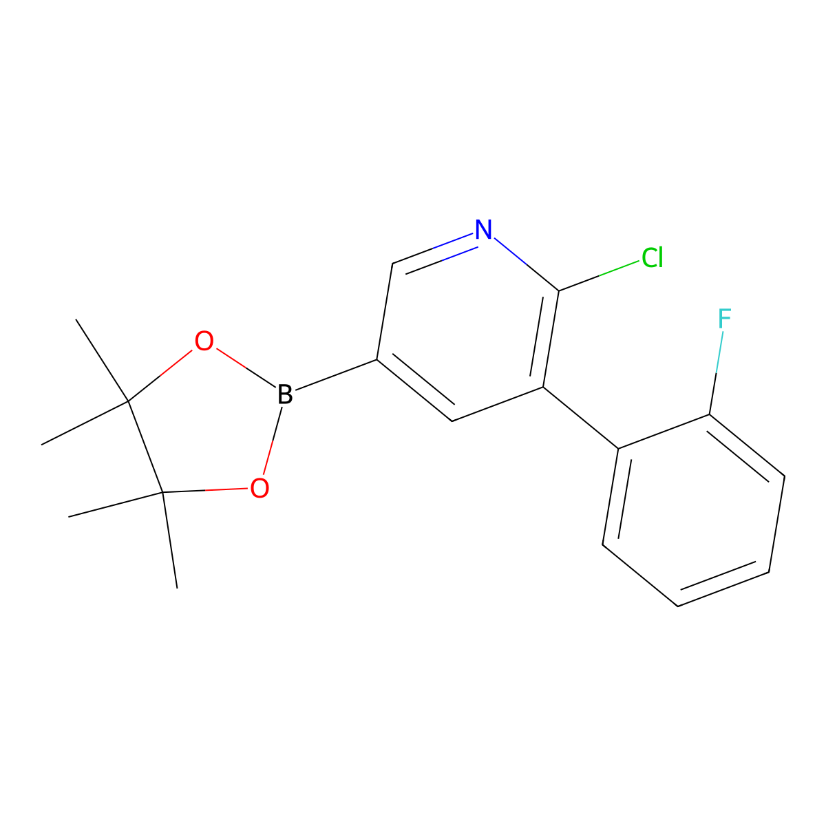 6-Chloro-5-(2-fluorophenyl)pyridine-3-boronic acid pinacol ester molecular structure, CAS 2223040-08-0