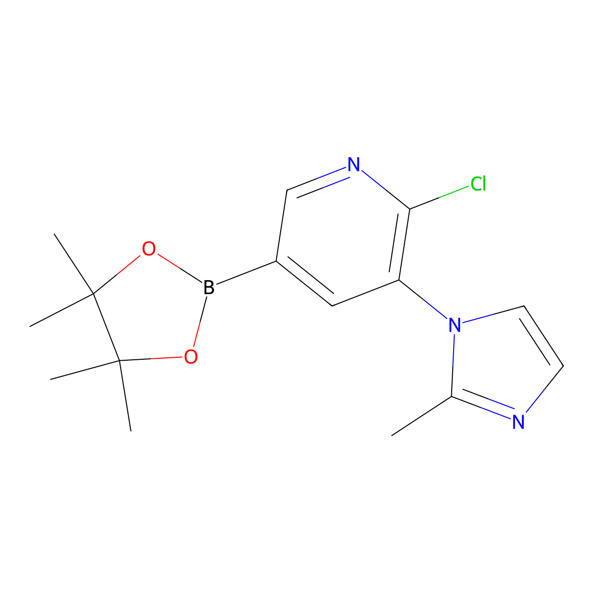 6-Chloro-5-(2-methylimidazol-1-yl)pyridine-3-boronic acid pinacol ester molecular structure, CAS 2223040-22-8