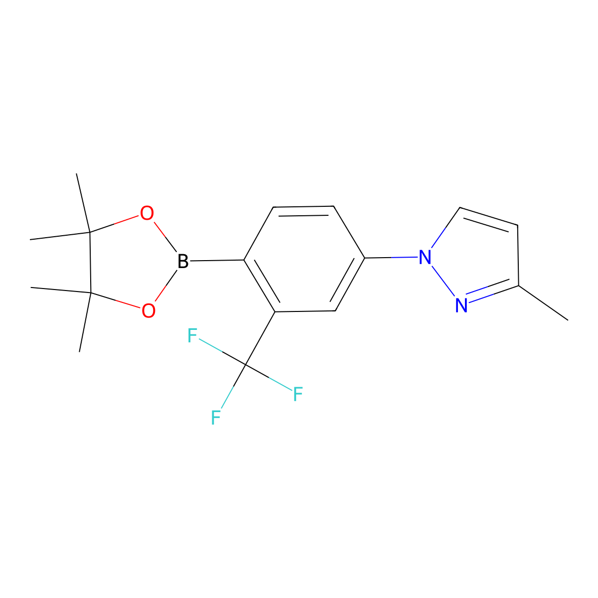 2-Trifluoromethyl-4-(3-methyl-1H-pyrazol-1-yl)phenylboronic acid pinacol ester molecular structure, CAS 2223040-38-6