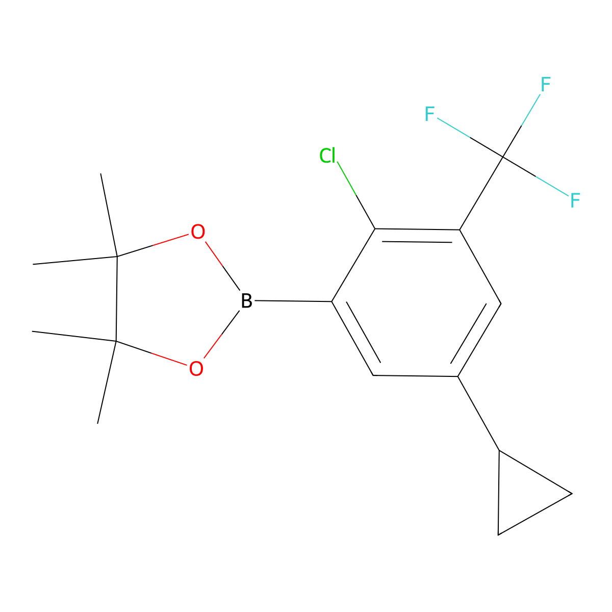 2-Chloro-3-trifluoromethyl-5-cyclopropylphenylboronic acid pinacol ester molecular structure, CAS 2223040-43-3