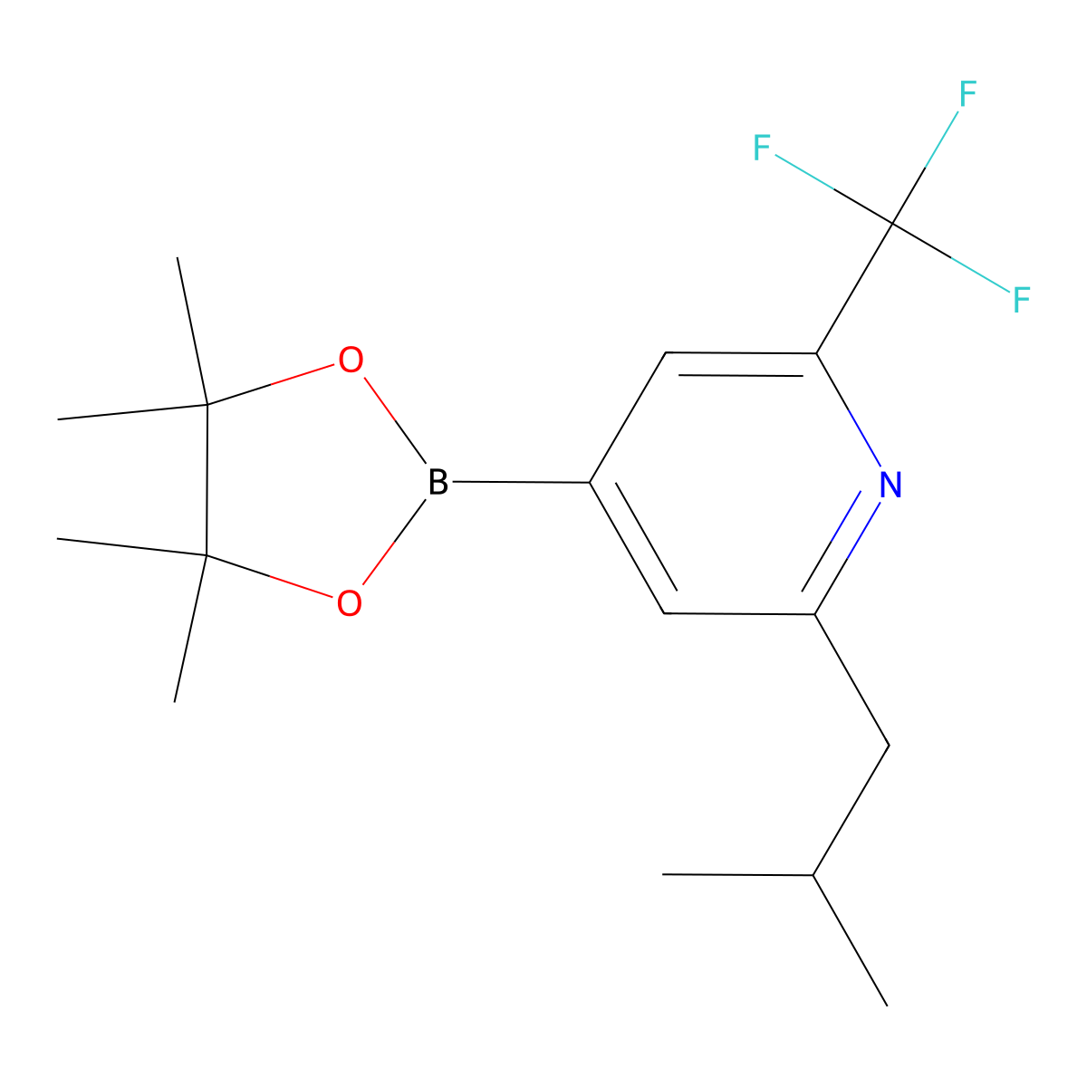 2-(iso-Butyl)-6-trifluoromethylpyridine-4-boronic acid pinacol ester molecular structure, CAS 2223040-45-5
