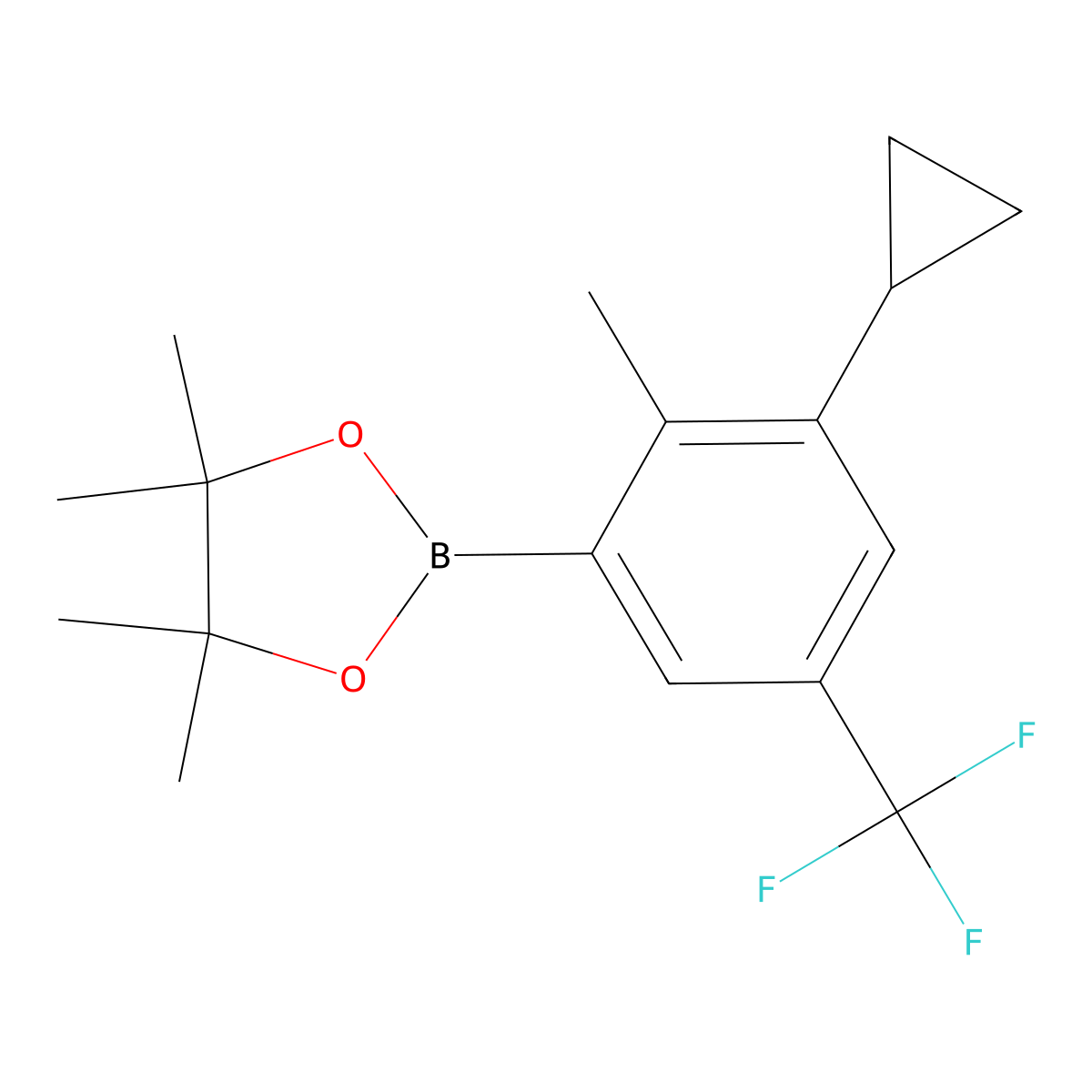 2-Methyl-3-cyclopropyl-5-trifluoromethylphenylboronic acid pinacol ester molecular structure, CAS 2223040-51-3