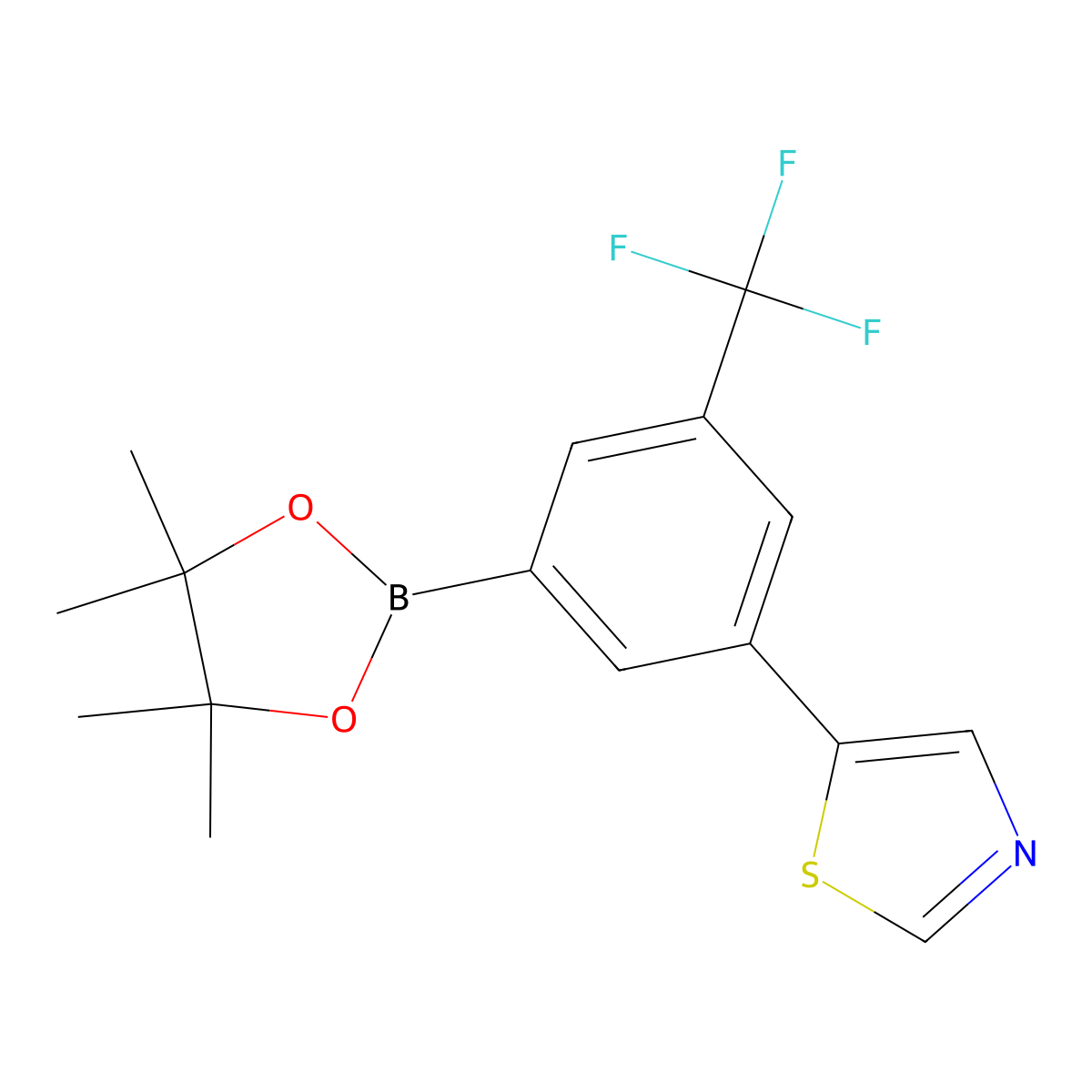 3-(Thiazol-5-yl)-5-trifluoromethylphenylboronic acid pinacol ester molecular structure, CAS 2223040-69-3