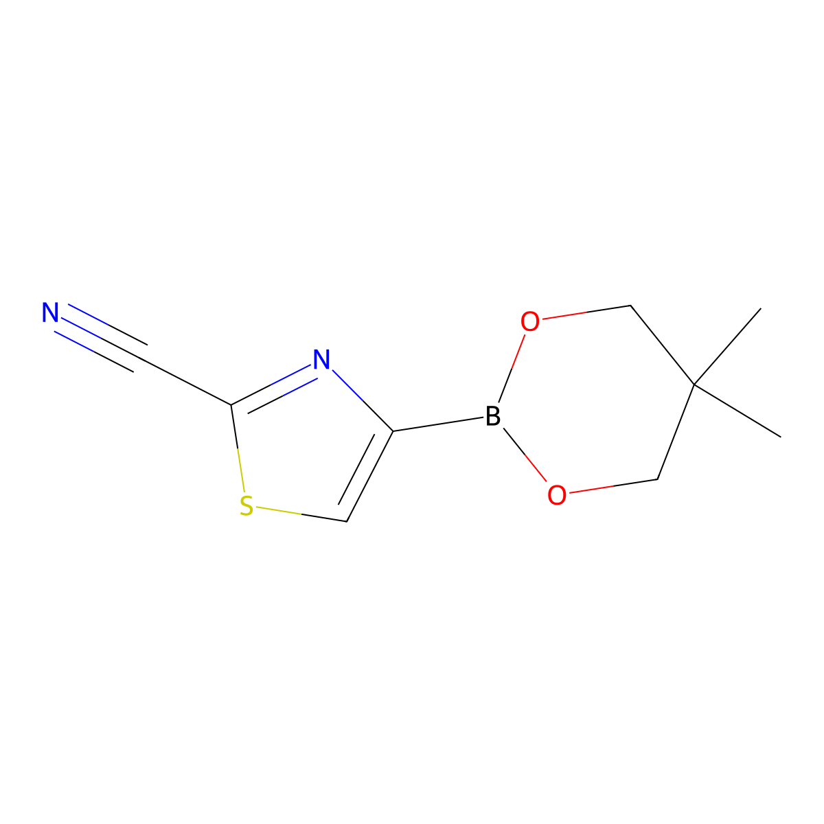 2-Cyanothiazole-4-boronic acid neopentylglycol ester molecular structure, CAS 2223040-88-6