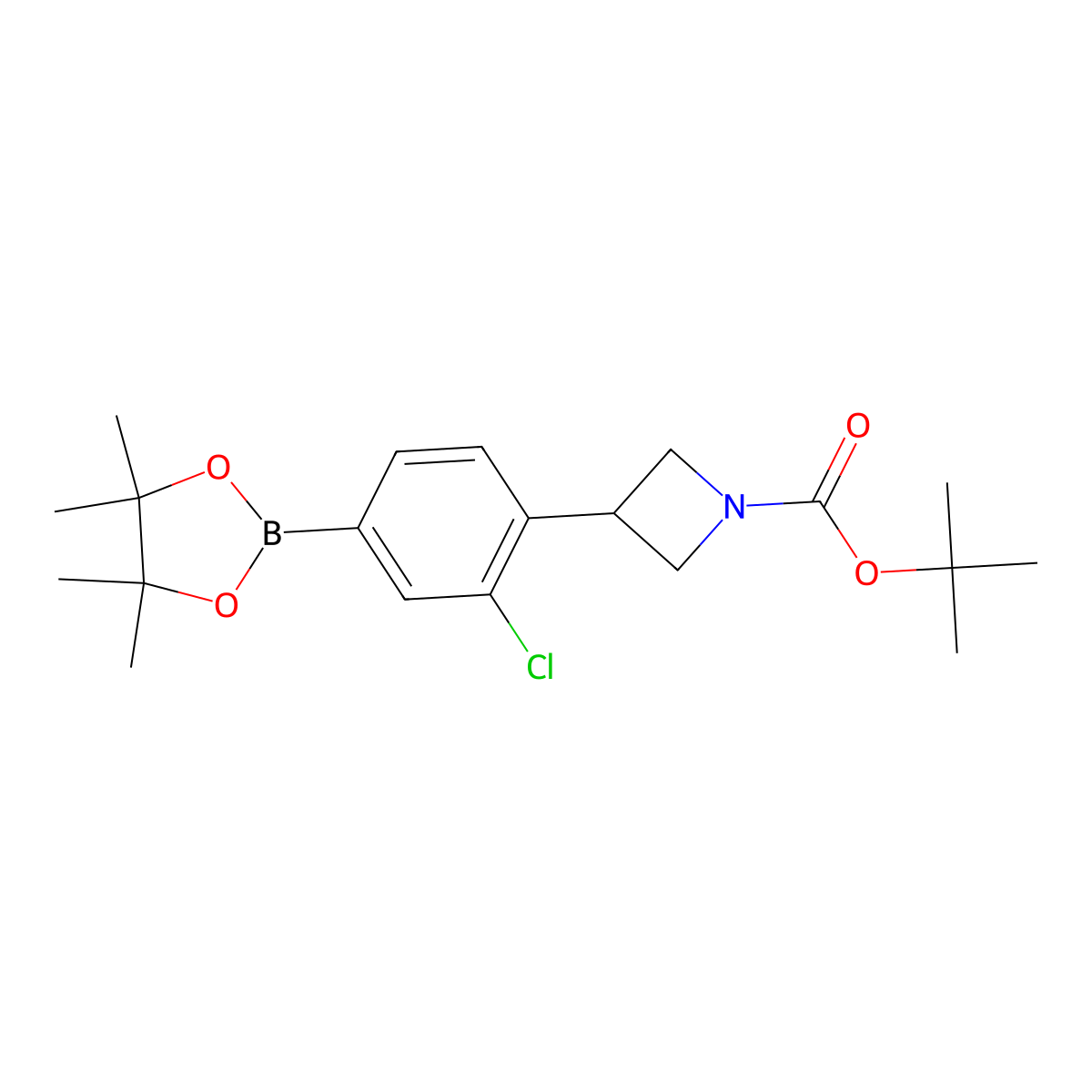 Tert-butyl 3-(2-chloro-4-(4,4,5,5-tetramethyl-1,3,2-dioxaborolan-2-yl)phenyl)azetidine-1-carboxylate molecular structure, CAS 2223040-95-5