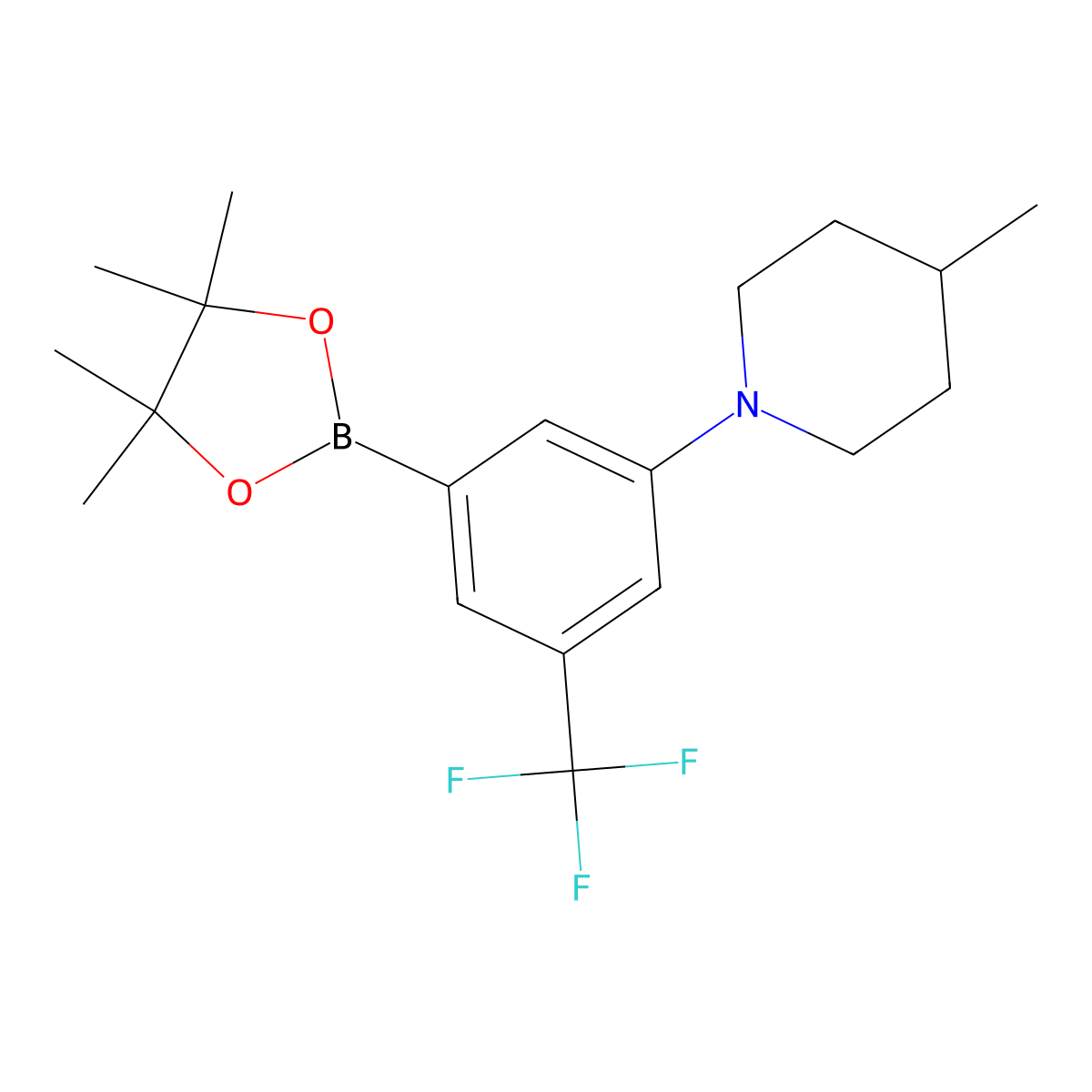 4-Methyl-1-(3-(4,4,5,5-tetramethyl-1,3,2-dioxaborolan-2-yl)-5-(trifluoromethyl)phenyl)piperidine molecular structure, CAS 2223041-05-0