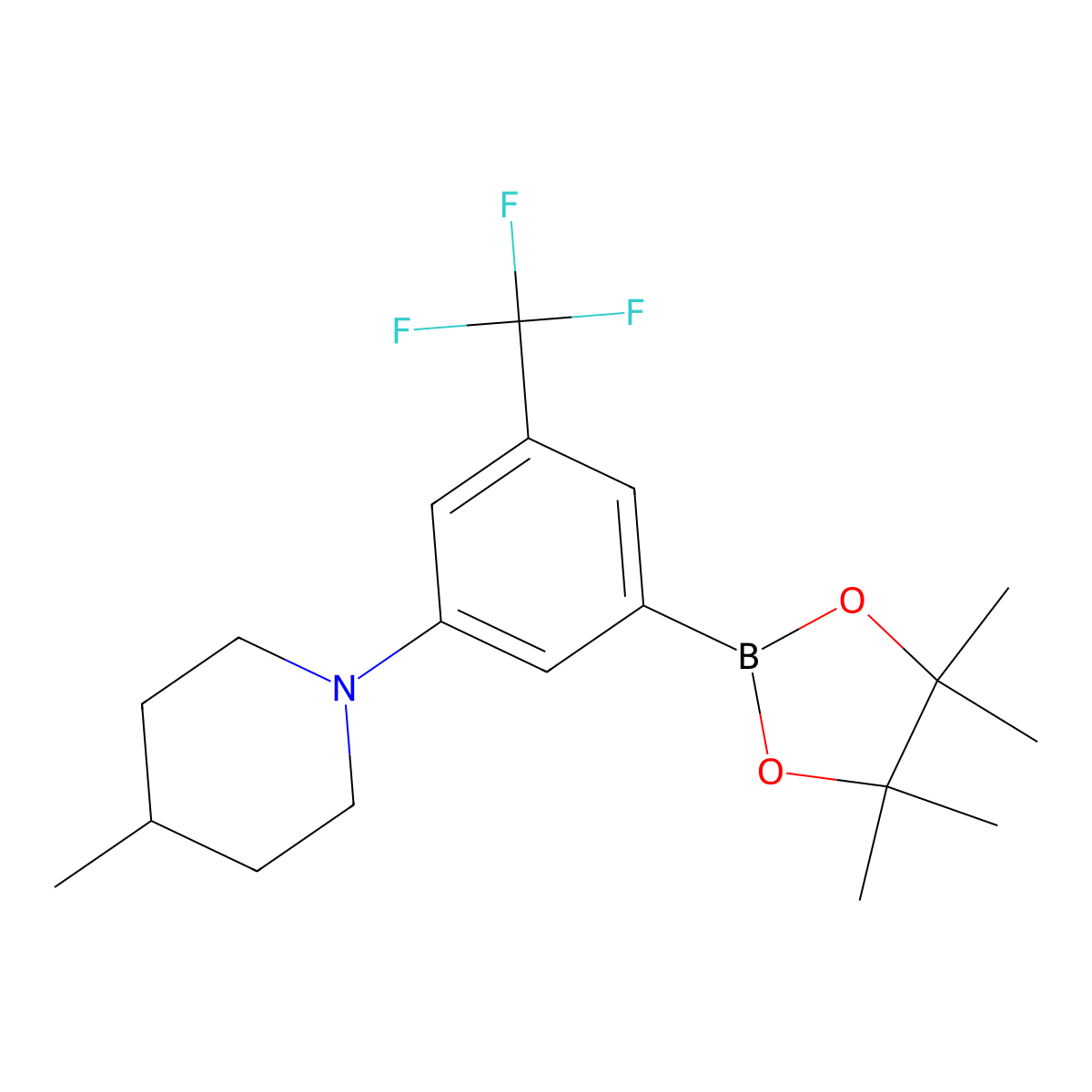 4-Methyl-1-(3-(4,4,5,5-tetramethyl-1,3,2-dioxaborolan-2-yl)-5-(trifluoromethyl)phenyl)piperidine molecular structure, CAS 2223041-05-0