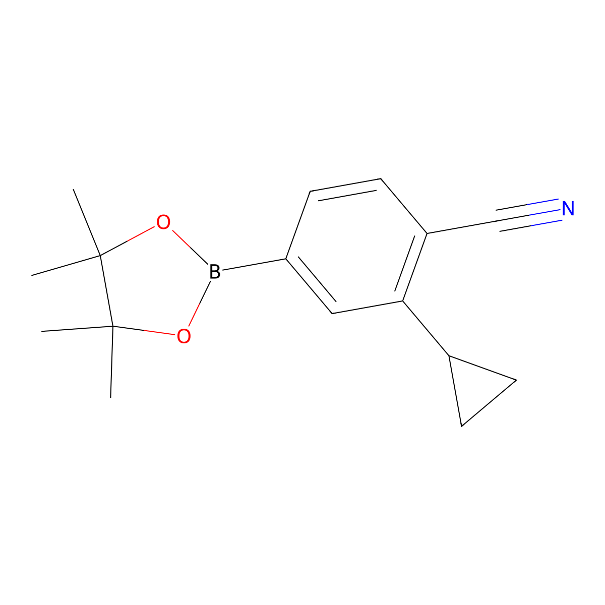 2-Cyclopropyl-4-(4,4,5,5-tetramethyl-1,3,2-dioxaborolan-2-yl)benzonitrile molecular structure, CAS 2223041-07-2