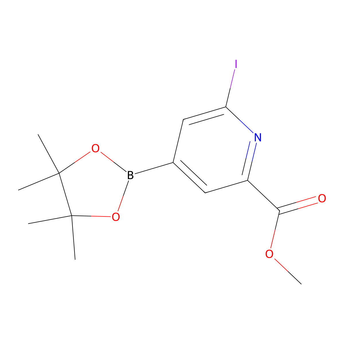 2-Iodo-6-(methoxycarbonyl)pyridine-4-boronic acid pinacol ester molecular structure, CAS 2223041-08-3