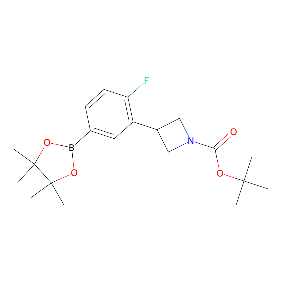 Tert-butyl 3-(2-fluoro-5-(4,4,5,5-tetramethyl-1,3,2-dioxaborolan-2-yl)phenyl)azetidine-1-carboxylate molecular structure, CAS 2223041-11-8