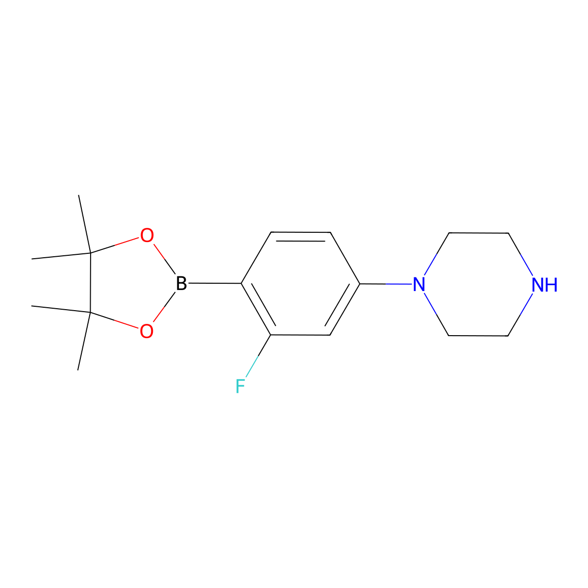 2-Fluoro-4-(piperazin-1-yl)phenylboronic acid pinacol ester molecular structure, CAS 2223041-62-9