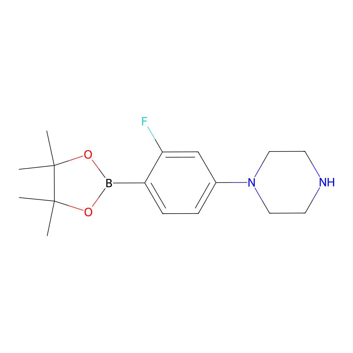2-Fluoro-4-(piperazin-1-yl)phenylboronic acid pinacol ester molecular structure, CAS 2223041-62-9