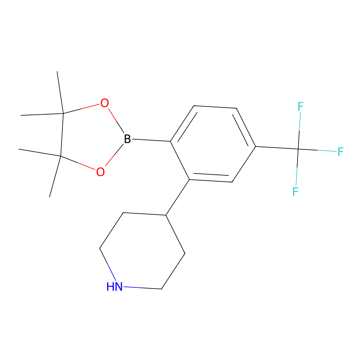 4-Trifluoromethyl-2-(piperidin-4-yl)phenylboronic acid pinacol ester molecular structure, CAS 2223041-66-3
