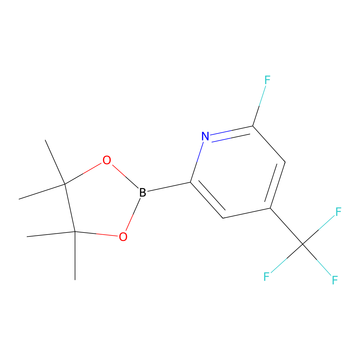 2-Fluoro-6-(4,4,5,5-tetramethyl-1,3,2-dioxaborolan-2-yl)-4-(trifluoromethyl)pyridine molecular structure, CAS 2223041-77-6