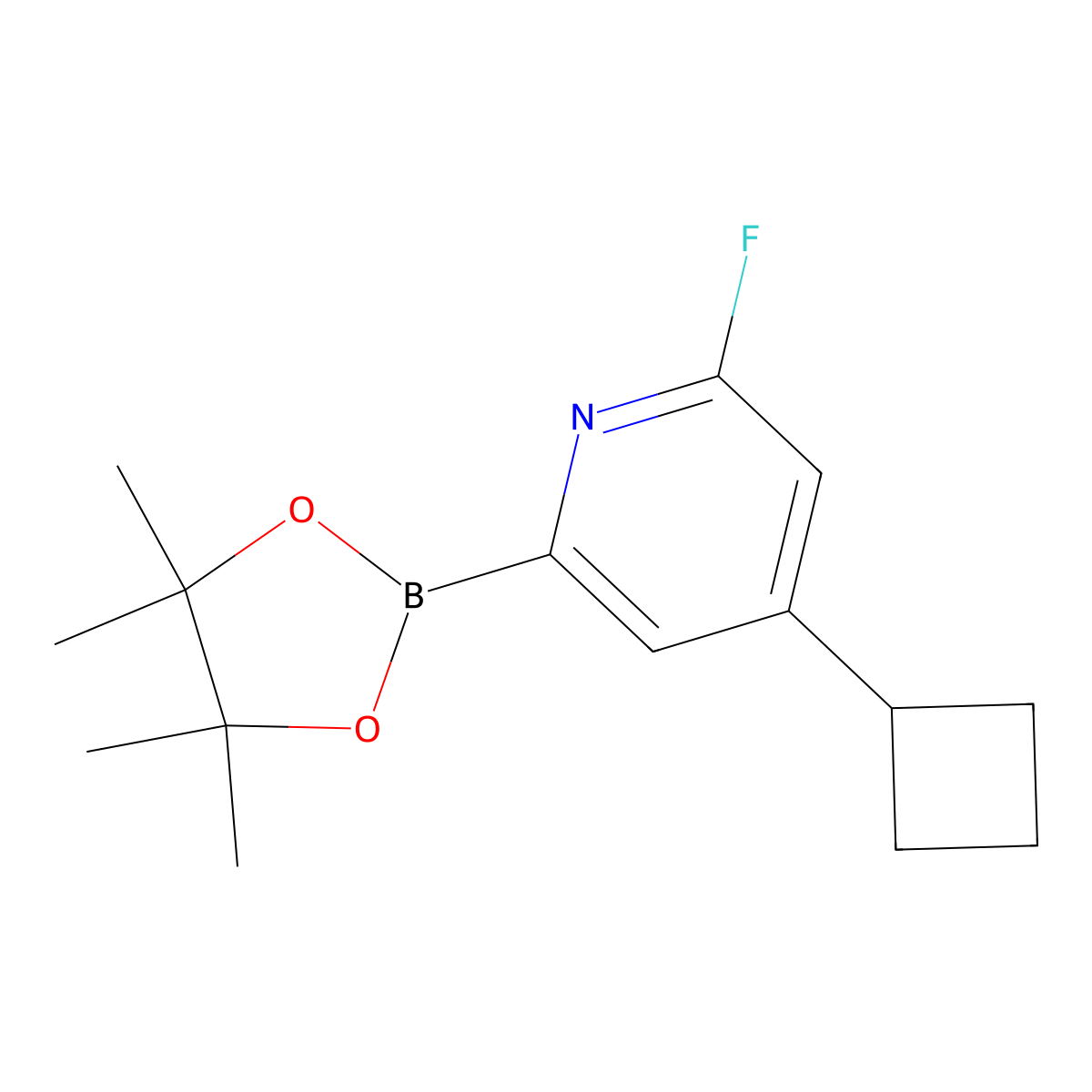 4-Cyclobutyl-2-fluoro-6-(4,4,5,5-tetramethyl-1,3,2-dioxaborolan-2-yl)pyridine molecular structure, CAS 2223041-90-3