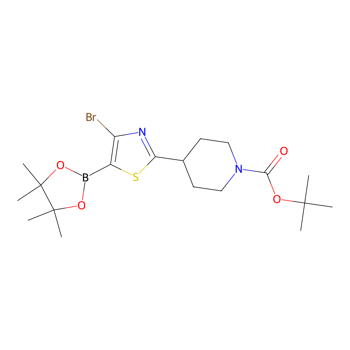 4-Bromo-2-(N-Boc-piperidin-4-yl)thiazole-5-boronic acid pinacol ester molecular structure, CAS 2223041-97-0