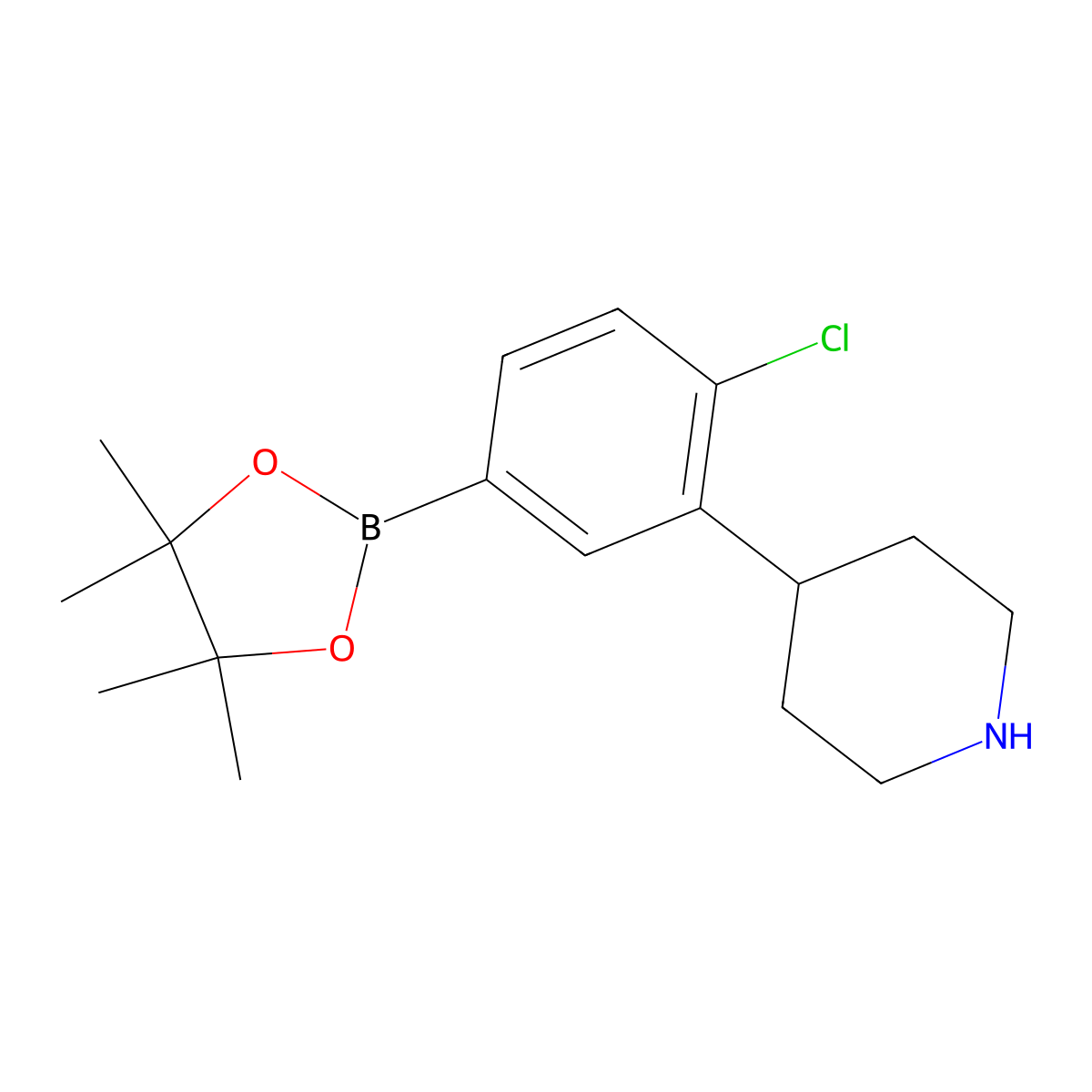 4-Chloro-3-(piperidin-4-yl)phenylboronic acid pinacol ester molecular structure, CAS 2223042-08-6