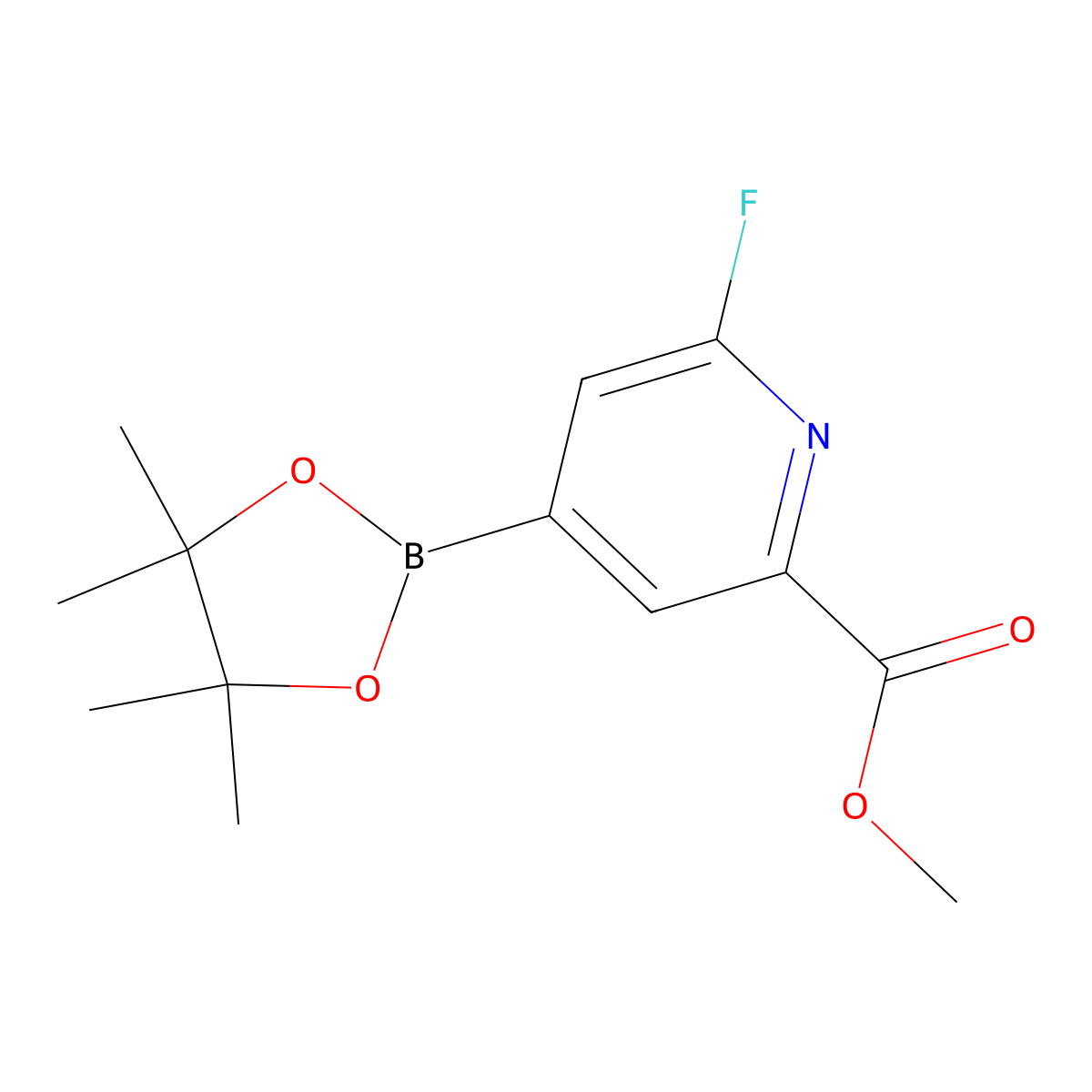 Methyl 6-fluoro-4-(4,4,5,5-tetramethyl-1,3,2-dioxaborolan-2-yl)picolinate molecular structure, CAS 2223042-14-4