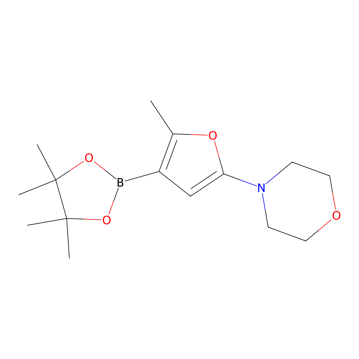 2-Methyl-5-(morpholino)furan-3-boronic acid pinacol ester molecular structure, CAS 2223042-19-9