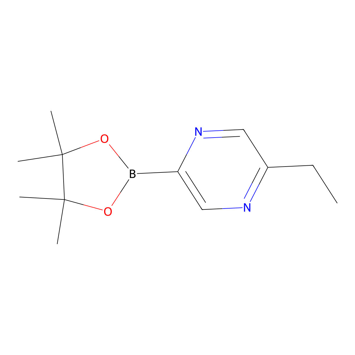 2-Ethyl-5-(4,4,5,5-tetramethyl-1,3,2-dioxaborolan-2-yl)pyrazine molecular structure, CAS 2223042-20-2