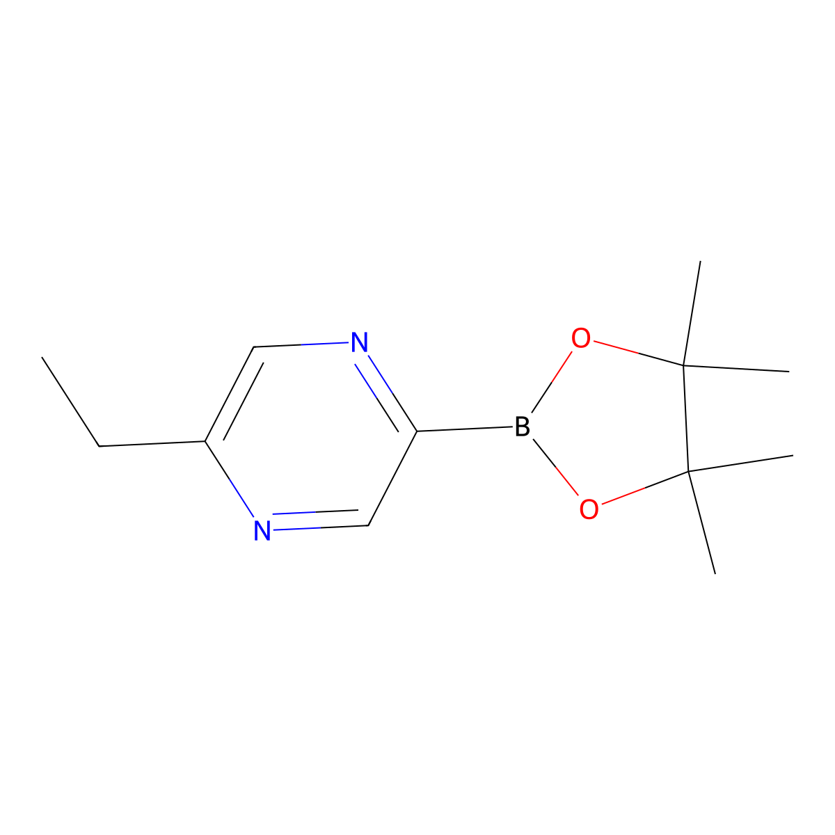2-Ethyl-5-(4,4,5,5-tetramethyl-1,3,2-dioxaborolan-2-yl)pyrazine molecular structure, CAS 2223042-20-2