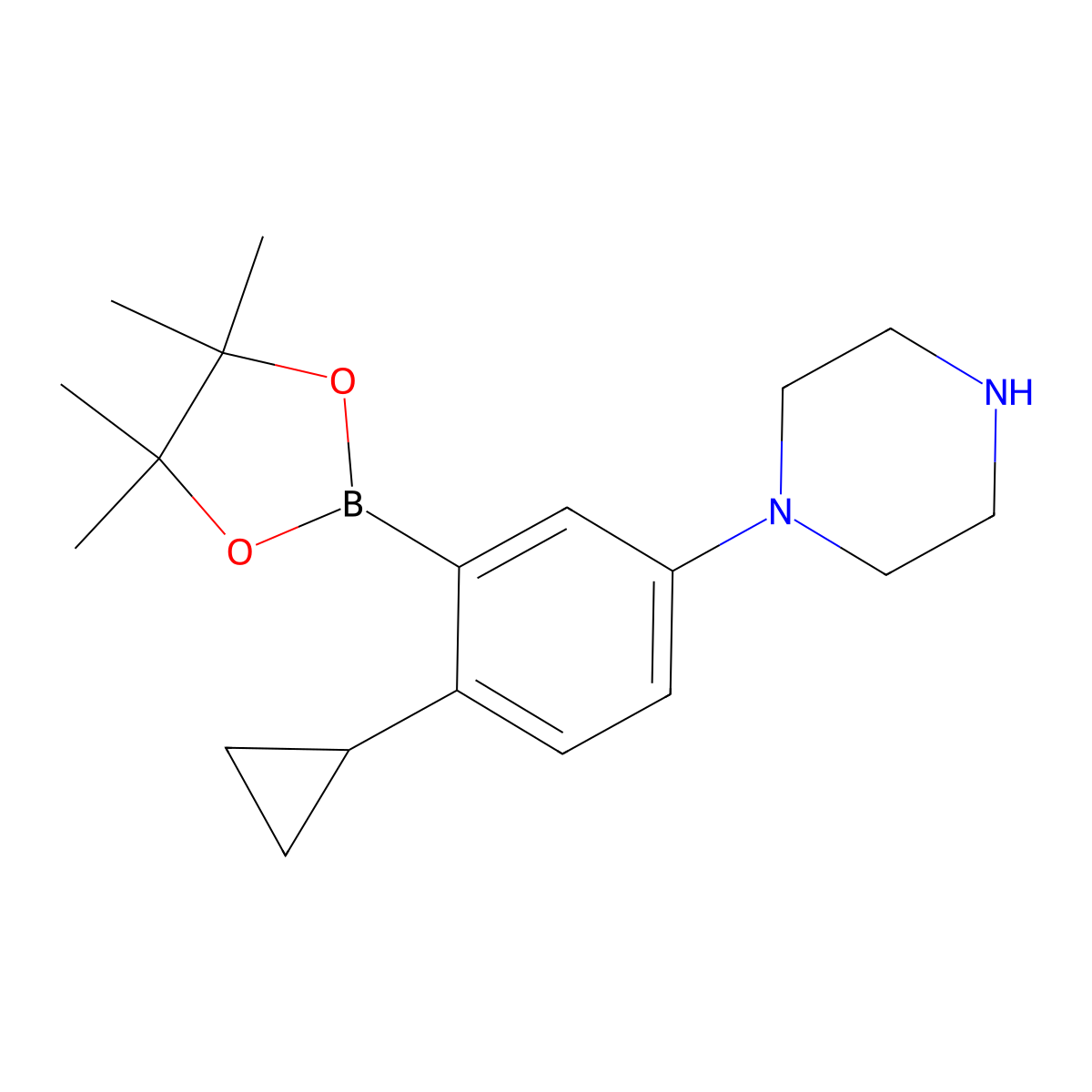 1-(4-Cyclopropyl-3-(4,4,5,5-tetramethyl-1,3,2-dioxaborolan-2-yl)phenyl)piperazine molecular structure, CAS 2223042-29-1
