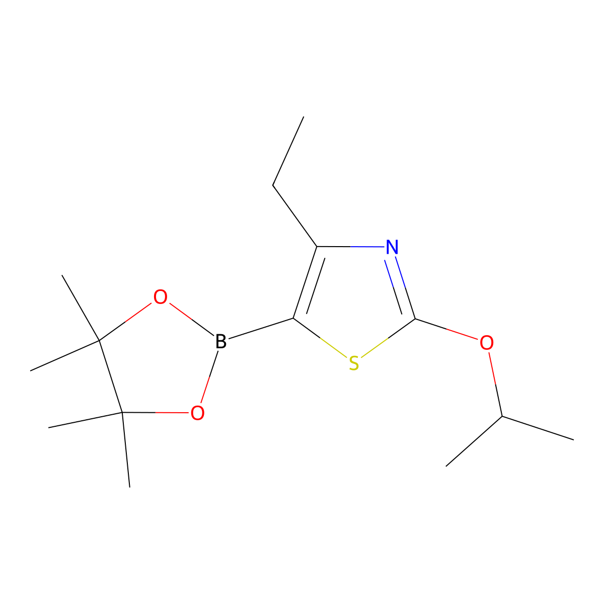 4-Ethyl-2-(iso-propoxy)thiazole-5-boronic acid pinacol ester molecular structure, CAS 2223042-44-0
