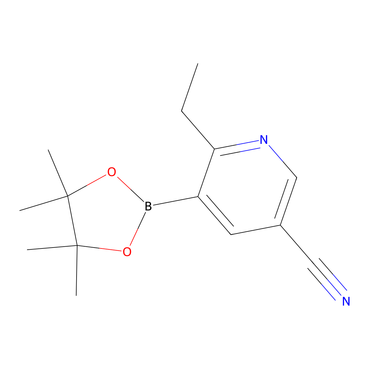 2-Ethyl-5-cyanopyridine-3-boronic acid pinacol ester molecular structure, CAS 2223042-50-8