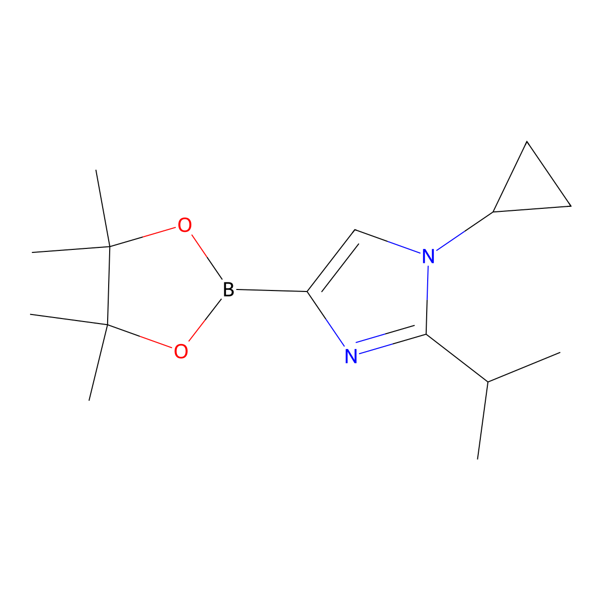 1-cyclopropyl-2-isopropyl-4-(4,4,5,5-tetramethyl-1,3,2-dioxaborolan-2-yl)-1H-imidazole molecular structure, CAS 2223042-66-6
