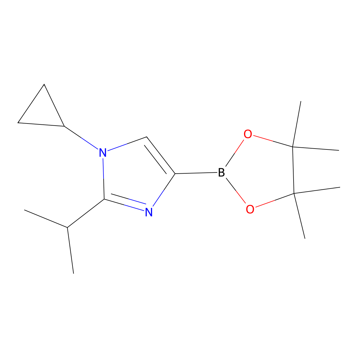1-cyclopropyl-2-isopropyl-4-(4,4,5,5-tetramethyl-1,3,2-dioxaborolan-2-yl)-1H-imidazole molecular structure, CAS 2223042-66-6